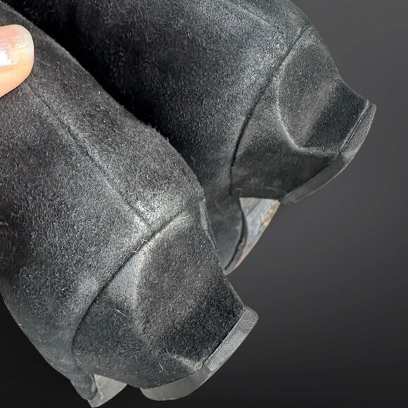 Vintage 1980s Karl Lagerfeld suede over the knee boots w/ gold applique Sz 8.5 - Picture 6 of 10